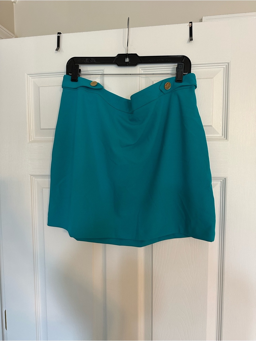 MICHAEL Michael Kors Teal A-Line Mini Skirt with Gold-Tone Buttons